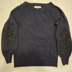 LOFT Women's Black Sweater with Floral Embroidery
